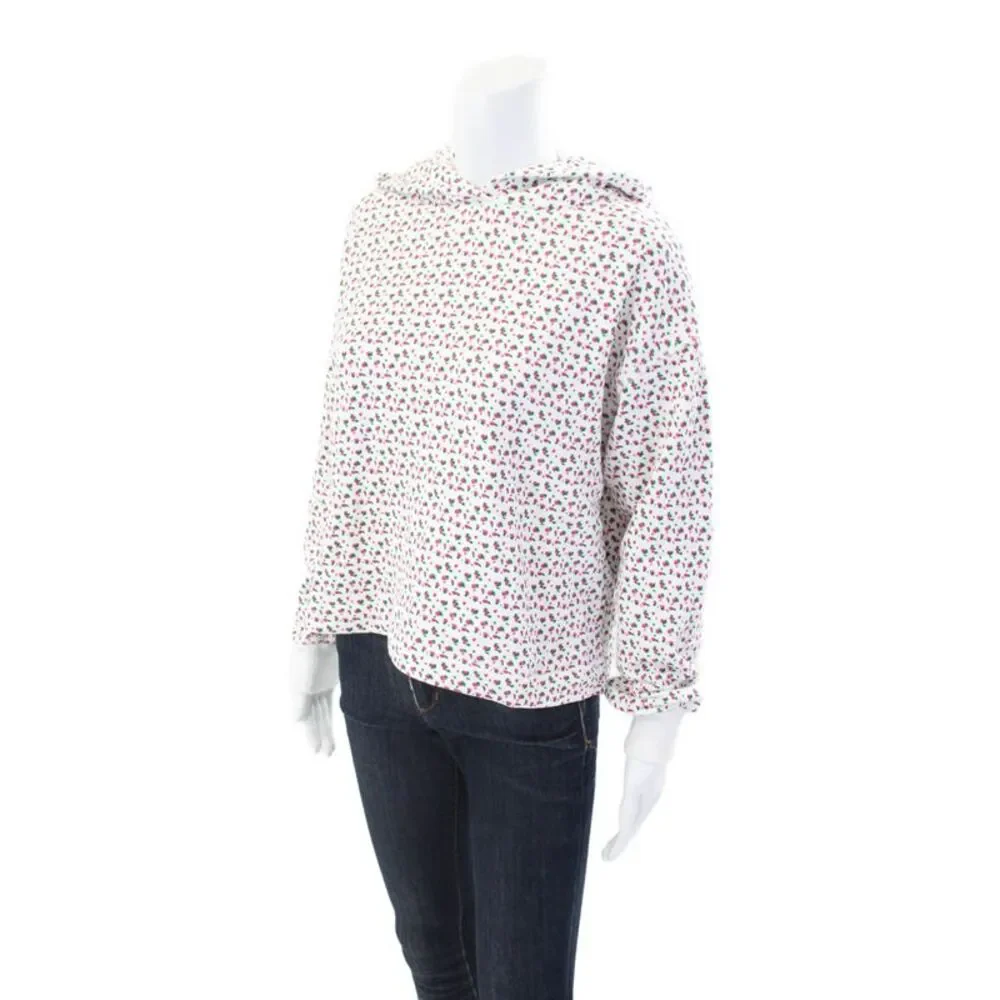 Something Navy Women's Hood Long Sleeves Sweatshirt White Pink Floral Size XXS